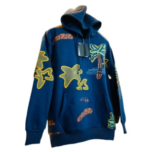 Men's Casual Printed Fleece Hooded Neck T-shirt (Dark Blue)