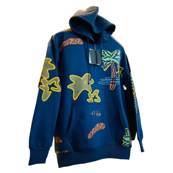 Men's Casual Printed Fleece Hooded Neck T-shirt (Dark Blue)