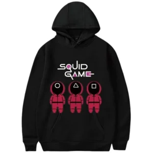 Men's Casual Printed Fleece Hooded Neck T-shirt (Black)