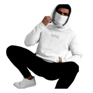 Men's Casual Solid Fleece High Neck T-shirt (White)