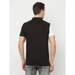 Men's Casual Colorblock Cotton Blend Collared Neck T-shirt (Black)