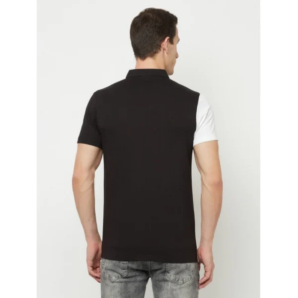 Men's Casual Colorblock Cotton Blend Collared Neck T-shirt (Black)