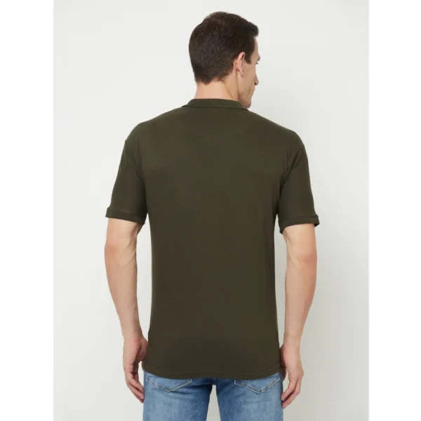 Men's Casual Solid Cotton Blend Polo Neck T-shirt (Dark Green)