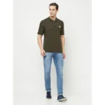 Men's Casual Solid Cotton Blend Polo Neck T-shirt (Dark Green)