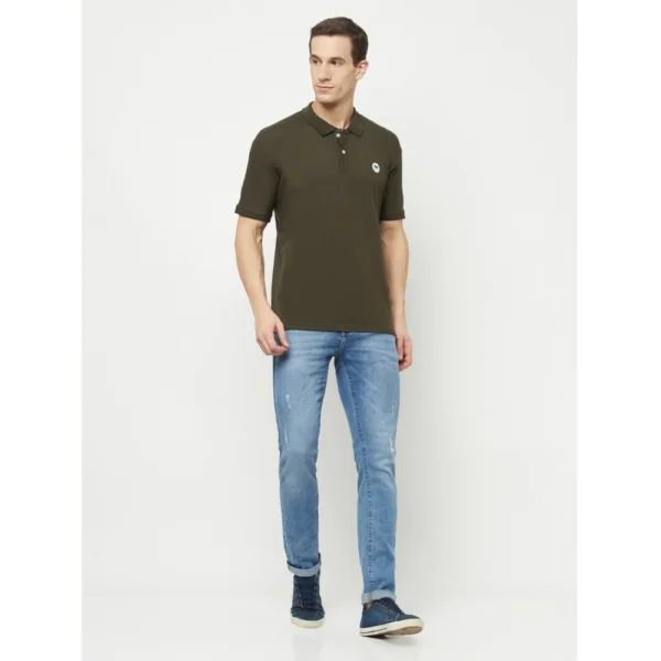 Men's Casual Solid Cotton Blend Polo Neck T-shirt (Dark Green)