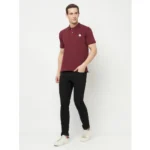 Men's Casual Solid Cotton Blend Polo Neck T-shirt (Maroon)