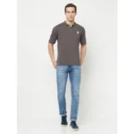 Men's Casual Solid Cotton Blend Polo Neck T-shirt (Grey)