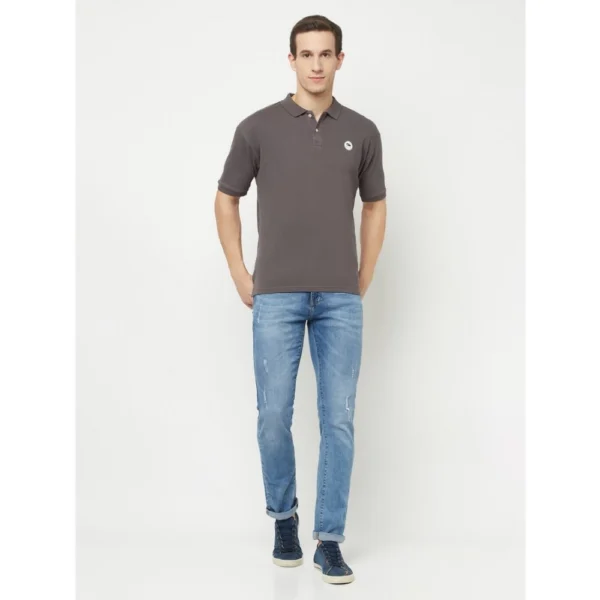 Men's Casual Solid Cotton Blend Polo Neck T-shirt (Grey)