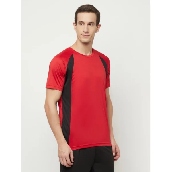 Men's Casual Colorblock Polyester Round Neck T-shirt (Red)