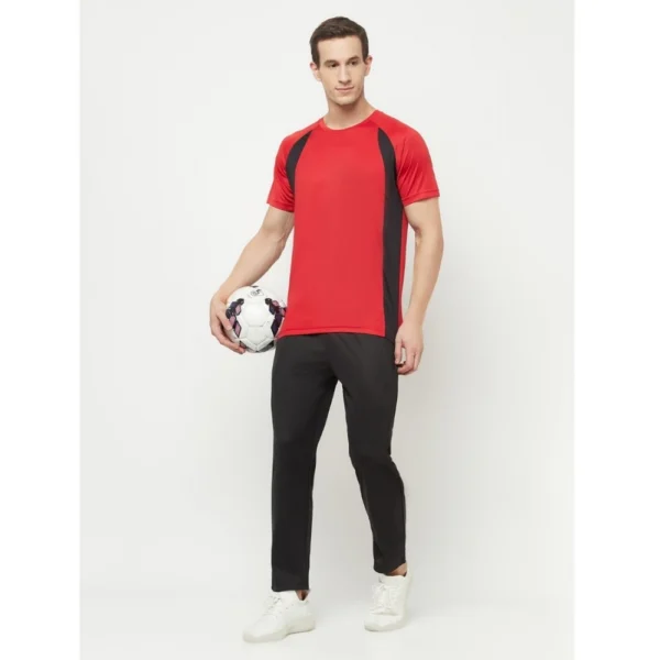 Men's Casual Colorblock Polyester Round Neck T-shirt (Red)