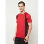 Men's Casual Colorblock Polyester Round Neck T-shirt (Red)