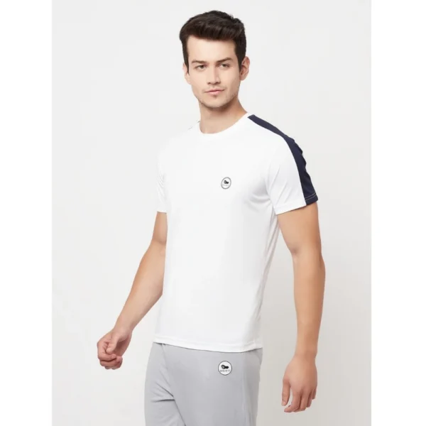 Men's Casual Solid Polyester Round Neck T-shirt (White)