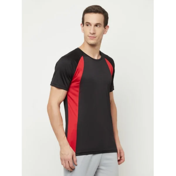 Men's Casual Colorblock Polyester Round Neck T-shirt (Black)