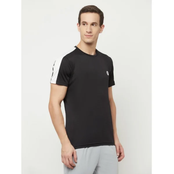 Men's Casual Colorblock Polyester Round Neck T-shirt (Black)