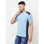 Men's Casual Colorblock Polyester Round Neck T-shirt (Blue)