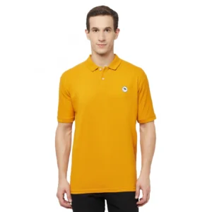 Men's Casual Solid Cotton Blend Polo Neck T-shirt (Yellow)