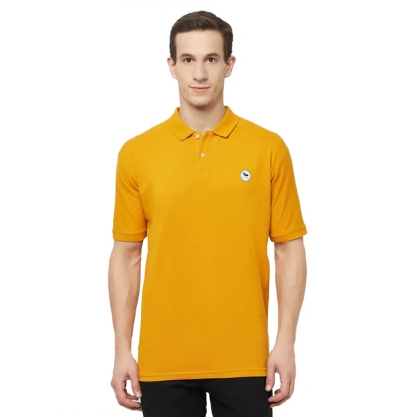 Men's Casual Solid Cotton Blend Polo Neck T-shirt (Yellow)