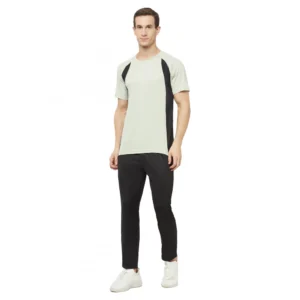 Men's Casual Colorblock Polyester Round Neck T-shirt (Beige)