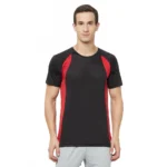 Men's Casual Colorblock Polyester Round Neck T-shirt (Black)