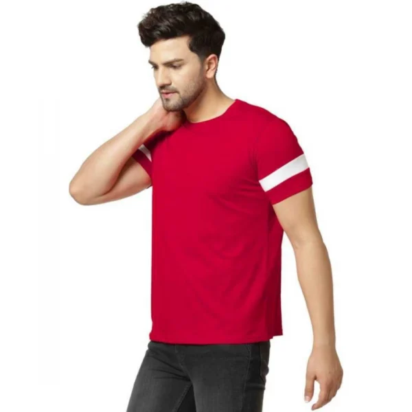 Men's Casual Solid Cotton Blend Round Neck T-shirt (Red)