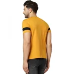 Men's Casual Solid Cotton Blend Round Neck T-shirt (Yellow)