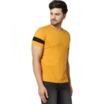 Men's Casual Solid Cotton Blend Round Neck T-shirt (Yellow)