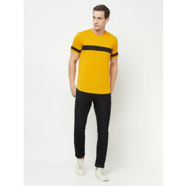 Men's Casual Striped Cotton Blend Round Neck T-shirt (Yellow & Black)