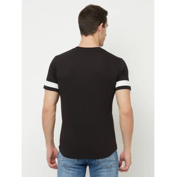 Men's Casual Striped Cotton Blend Round Neck T-shirt (Black & White)