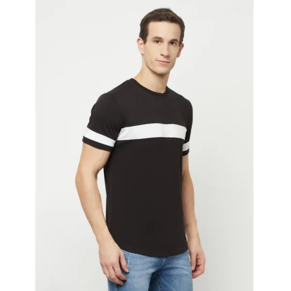 Men's Casual Striped Cotton Blend Round Neck T-shirt (Black & White)