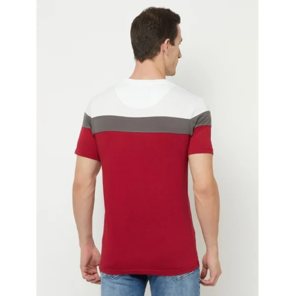 Men's Casual Colorblock Cotton Blend Round Neck T-shirt (Red)