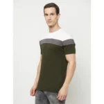 Men's Casual Colorblock Cotton Blend Round Neck T-shirt (Multicolor)