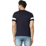 Men's Casual Colorblock Cotton Blend Round Neck T-shirt (Blue)