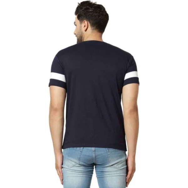 Men's Casual Colorblock Cotton Blend Round Neck T-shirt (Blue)