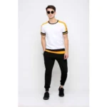 Men's Casual Colorblock Cotton Blend Round Neck T-shirt (White)