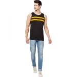 Men's Casual Colorblock Cotton Blend Round Neck Cut Sleeve T-shirt (Black)
