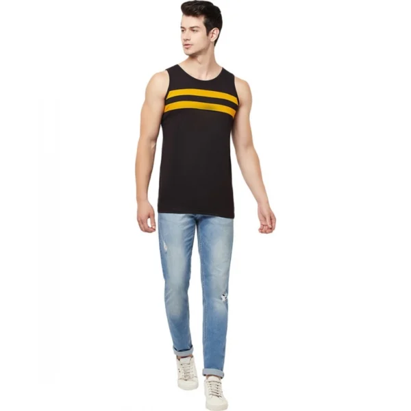 Men's Casual Colorblock Cotton Blend Round Neck Cut Sleeve T-shirt (Black)