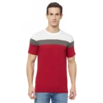 Men's Casual Colorblock Cotton Blend Round Neck T-shirt (Red)