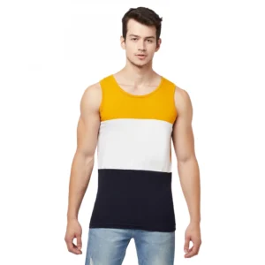 Men's Casual Colorblock Cotton Blend Round Neck Cut Sleeve T-shirt (Multicolor)