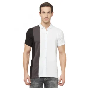 Men's Casual Colorblock Cotton Blend Collared Neck T-shirt (Multicolor)