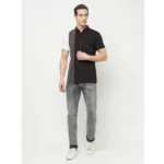 Men's Casual Colorblock Cotton Blend Collared Neck T-shirt (Black)