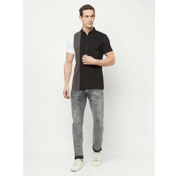 Men's Casual Colorblock Cotton Blend Collared Neck T-shirt (Black)