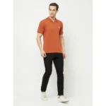 Men's Casual Solid Cotton Blend Polo Neck T-shirt (Orange)