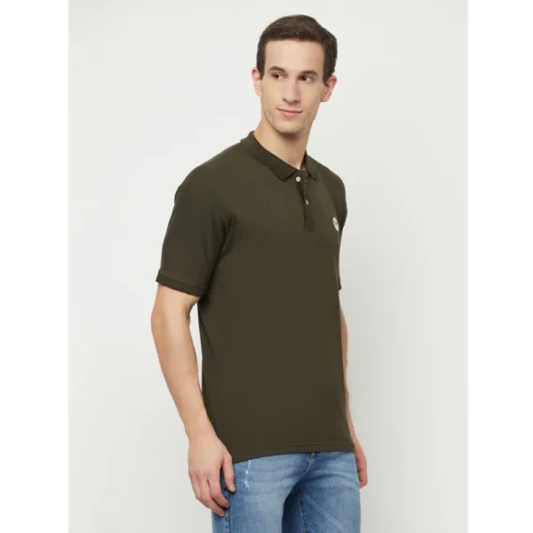 Men's Casual Solid Cotton Blend Polo Neck T-shirt (Dark Green)