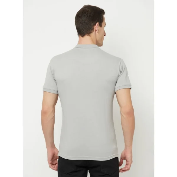 Men's Casual Solid Cotton Blend Polo Neck T-shirt (Grey)