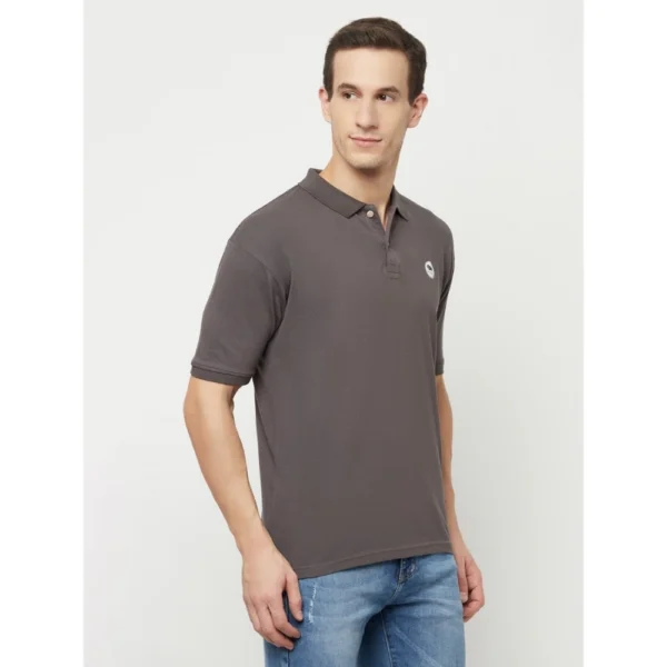 Men's Casual Solid Cotton Blend Polo Neck T-shirt (Grey)