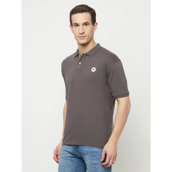 Men's Casual Solid Cotton Blend Polo Neck T-shirt (Grey)