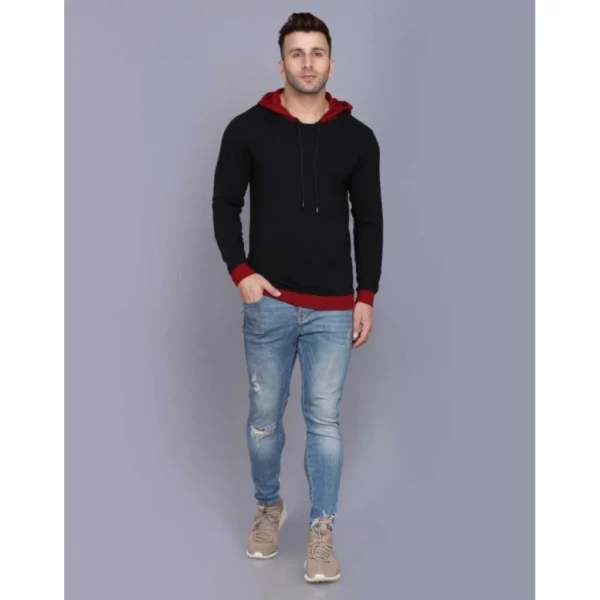 Men's Casual Solid Cotton Blend Hooded Neck T-shirt (Black)