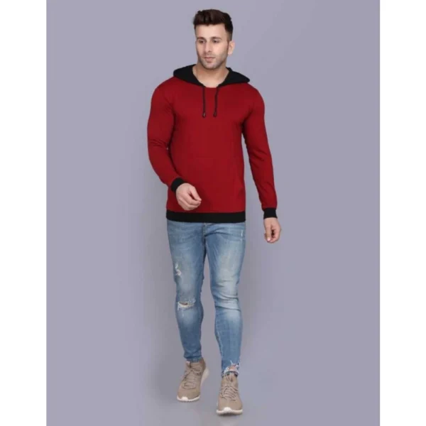 Men's Casual Solid Cotton Blend Hooded Neck T-shirt (Maroon)