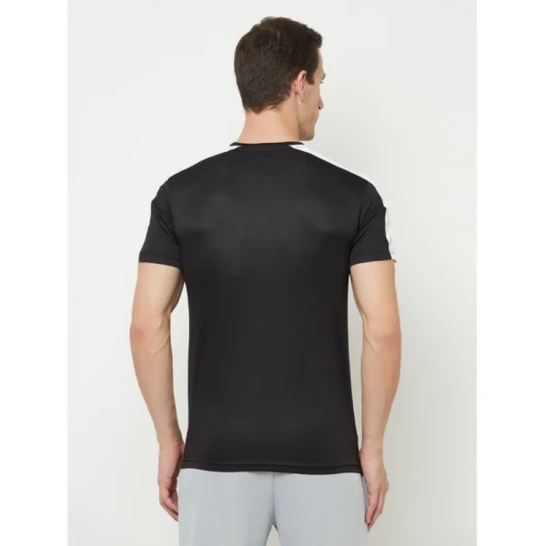 Men's Casual Colorblock Polyester Round Neck T-shirt (Black)