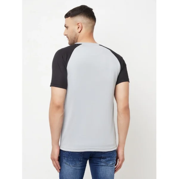 Men's Casual Colorblock Polyester Round Neck T-shirt (Grey)